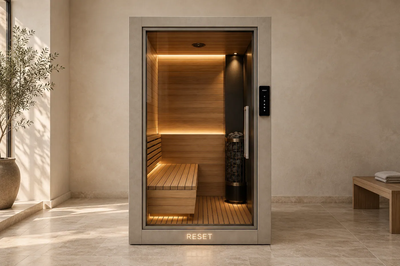 RESET Dry in an architectural wellness room concept