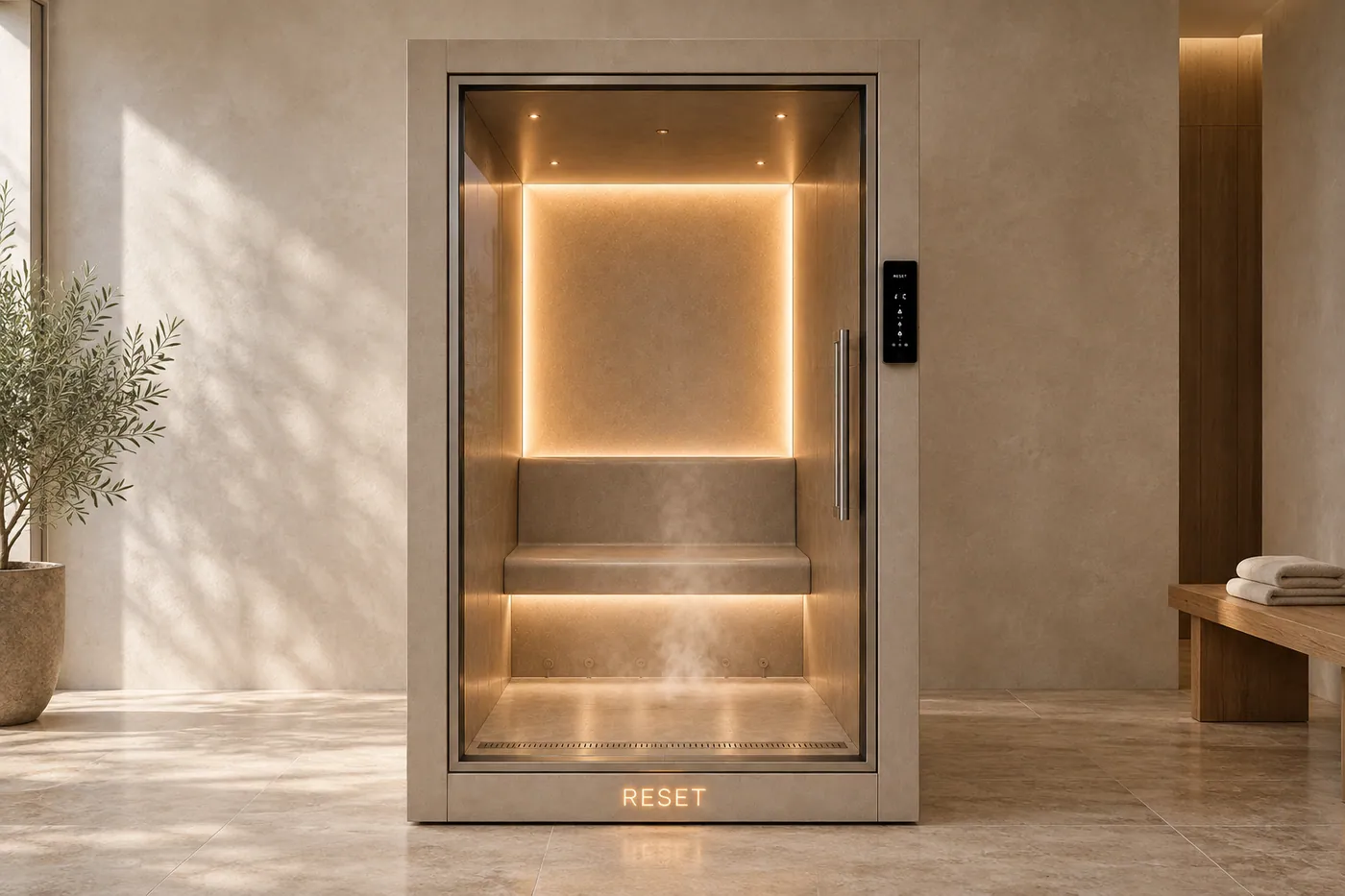 RESET Steam in an architectural wellness room concept
